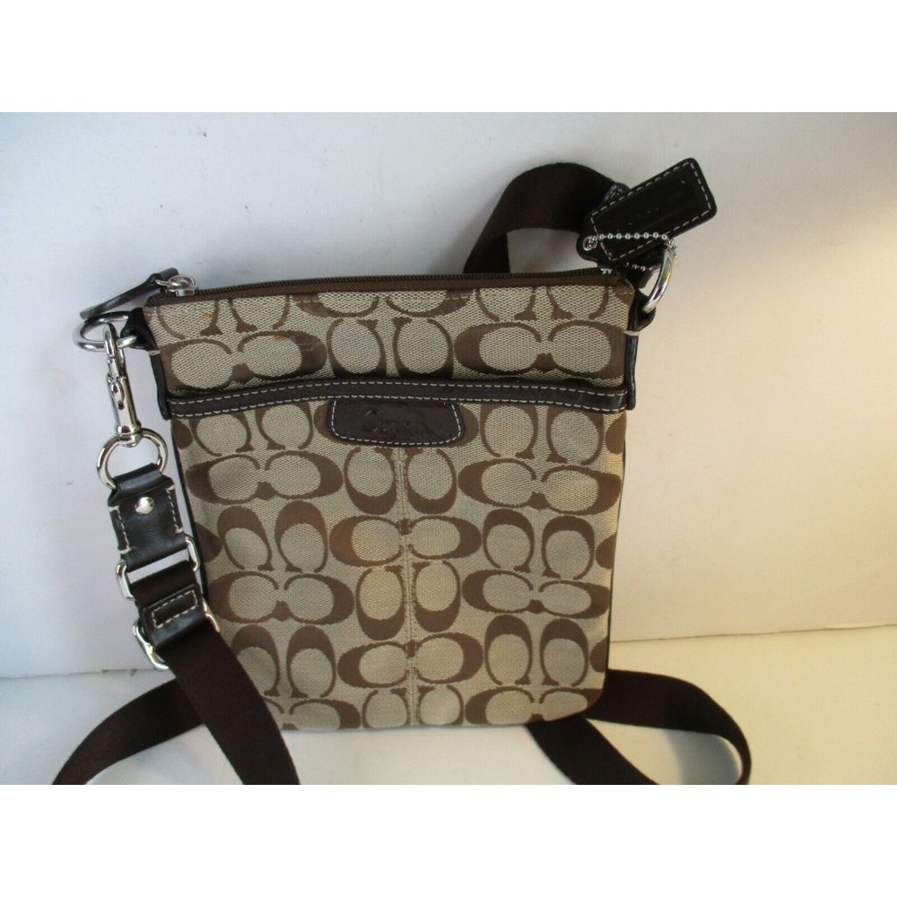 Coach Brown Tan Taupe Canvas CC Logo Crossbody Messenger Bag